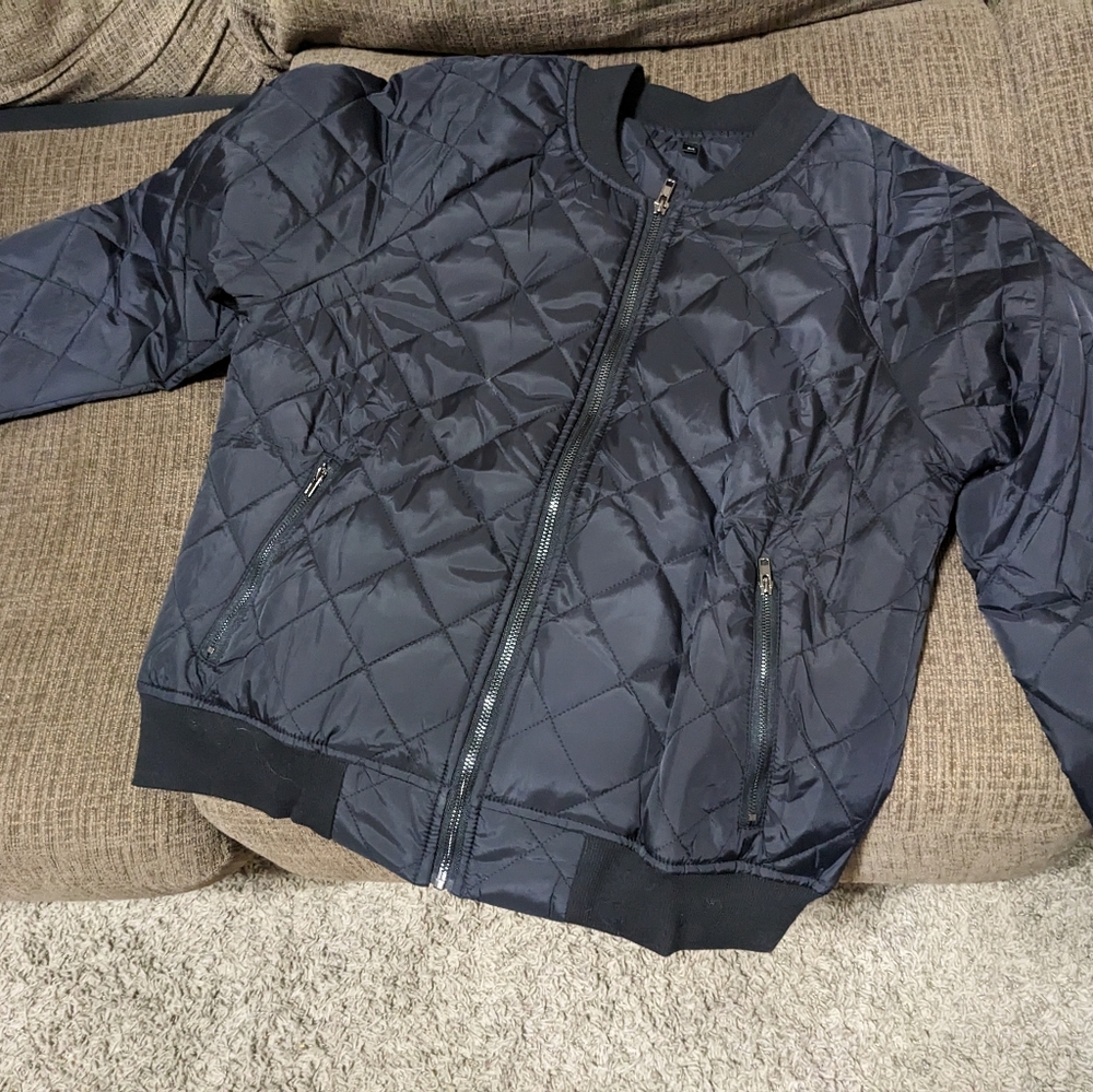 Women's Bomber Jacket Quilted Long Sleeve Zip up Raglan Jacket, Size Medium